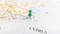 A green board pin stuck in Ayia Napa on a map of Cyprus Royalty Free Stock Photo