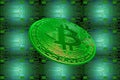 green board and a valueable green bitcoin from crypto currency oblique
