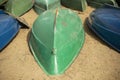 Green boat on sand. Boat station Royalty Free Stock Photo