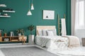 Green boho bedroom interior Royalty Free Stock Photo