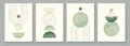 Green Boho Wall Art Set 3 or 4 Pieces of Posters Abstract Boho Rainbow Prints Boho Artwork Mid Century Modern Neutral