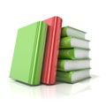 Green books with one red book. 3D render Royalty Free Stock Photo