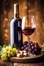 wine drink winery beverage background grape fruit glass bottle food alcohol. Generative AI. Royalty Free Stock Photo