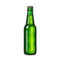 Green bottle of beer, soda or lemonade. Hand drawn vector illustration isolated on white Royalty Free Stock Photo