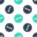 Green Bottle cap with beer word icon isolated seamless pattern on white background. Vector Royalty Free Stock Photo
