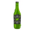 Green bottle of craft beer with label and hops illustration. Artisanal beverage, homebrew product concept vector