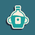 Green Bottle of maple syrup icon isolated on green background. Long shadow style. Vector Royalty Free Stock Photo