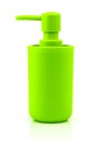 Green bottle packing of sanitizer, antiseptic with dispenser for hygienic, fluid, liquid, sanitary soap, gel and detergent Royalty Free Stock Photo