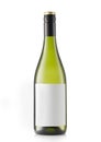 Green bottle of white wine with blank label on white background Royalty Free Stock Photo