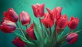 Green bouquet red blooms flowers garden petal tulip spring flora nature Royalty Free Stock Photo