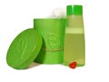 Green box with cotton wool and green capacity with