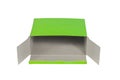 Green Box with lid open or green paper package box isolated on W