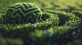 A green brain in a maze of plants and grass, AI