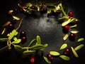 A green branch with cranberries