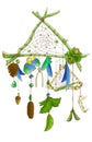 Green branch dreamcatcher with pinecones