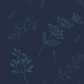 green branches on dark blue ground seamless pattern background