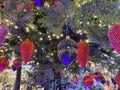 Green branches of a fluffy Christmas festive New Year tree with toys in balls Royalty Free Stock Photo