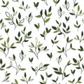 Green branches and leaves, handmade vector illustration seamless pattern Royalty Free Stock Photo