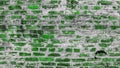 Green brick wall with cracks of rural building