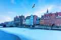 Green Bridge and Old Town buildings of Gdansk, winter view