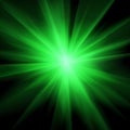 Green bright flash of light in the dark. Motion blur. Staburst. Abstract illustration with glowing blurred lights. Background wit Royalty Free Stock Photo