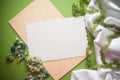 Green bright vintage background with beads and drapery Royalty Free Stock Photo