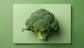 Green broccoli head is centered on a matching green rectangular backgroun Royalty Free Stock Photo