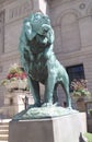 Green Bronze Lion Statue downtown Chicago art institute