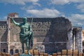 Green bronze statue of emperor Caesar Augustus on Via dei Fori Imperiali, Rome, Italy Royalty Free Stock Photo