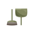 Green broom and dustpan isolated on white background. Simple vector set