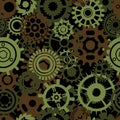 Green, brown and black camouflage silhouettes of gears and cogs Royalty Free Stock Photo