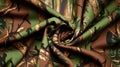 Green and Brown Camouflage Pattern Fabric Folds on a Flat Surface Royalty Free Stock Photo