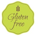 Green and brown Gluten Free circle logo, vector sticker symbol for food