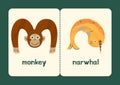 Green Brown Orange Playful English Alphabet Animals Educational Flashcard - 7