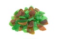 Green and brown sea glass. Isolated