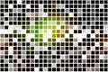 Green brown yellow black occasional opacity mosaic over white