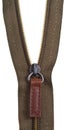 Green and brown zip fastener close up Royalty Free Stock Photo