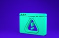 Green Browser with exclamation mark icon isolated on blue background. Alert message smartphone notification. 3d
