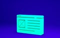 Green Browser window icon isolated on blue background. Minimalism concept. 3d illustration 3D render