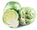 Green brussel sprouts with water drops on them on white background Royalty Free Stock Photo