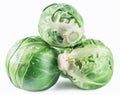 Green brussel sprouts with water drops on white background. Clipping path Royalty Free Stock Photo
