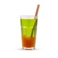 Green bubble tea with orange tapioca pearls in glass beaker, isolated on white background. Royalty Free Stock Photo