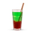 Green bubble tea with red tapioca pearls in glass beaker, isolated on white background. Royalty Free Stock Photo