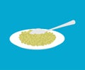 Green buckwheat Porridge in plate and spoon isolated. Healthy food for breakfast. Vector illustration