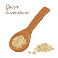 Green buckwheat in wooden spoon isolated