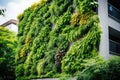 Green architecture. Green building with plants growing on facade. Sustainable green living in urban city. Eco friendly Royalty Free Stock Photo