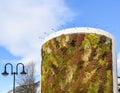 Green building with plants growing on the facade. Ecology and green living in city, urban environment concept. Park in the sky, On Royalty Free Stock Photo