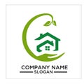 Green Building, real estateh, home and Construction Logo and Vector Design Royalty Free Stock Photo