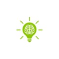 Green bulb with brain and rays flat icon. Isolated on white. New business idea. smart, clever, creative