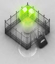 Green bulb light with padlock closed fence concept